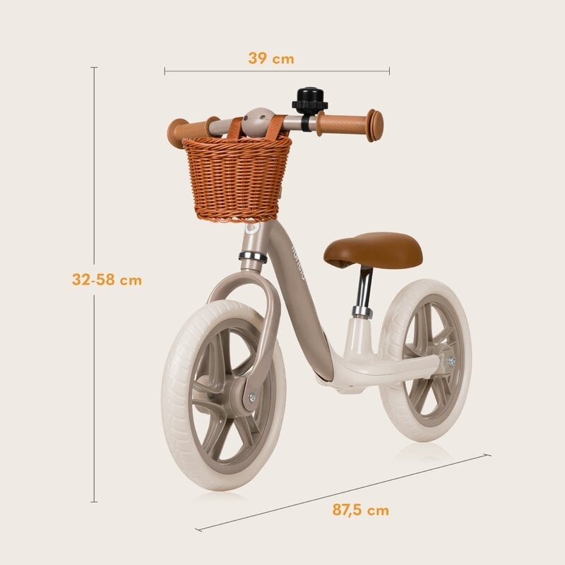Bicicleta fara pedale, Lionelo, Alex Plus, Usoara, Cu ghidon si sa reglabile, Include cos depozitare si sonerie, Din otel, Cu roti din spuma EVA, 12 inch, Beige Sand Bicicleta fara pedale, Lionelo, Alex Plus, Usoara, Cu ghidon si sa reglabile, Include cos depozitare si sonerie, Din otel, Cu roti din spuma EVA, 12 inch, Beige Sand