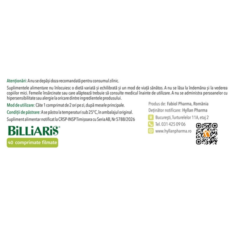Billiaris, 40 comprimate, Hyllan Billiaris, 40 comprimate, Hyllan