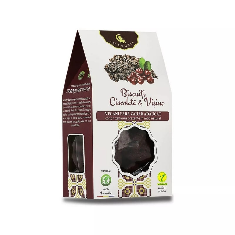 Biscuiti cu ciocolata si visine, 130 g, Hiper Ambrozia Biscuiti cu ciocolata si visine, 130 g, Hiper Ambrozia