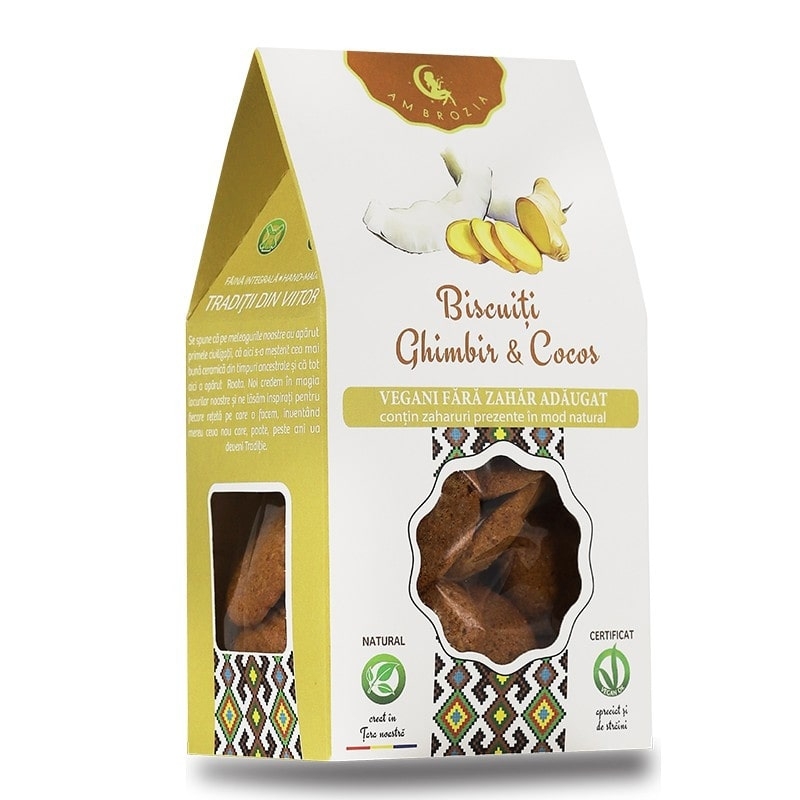Biscuiti cu ghimbir si cocos, 130 g, Hiper Ambrozia Biscuiti cu ghimbir si cocos, 130 g, Hiper Ambrozia
