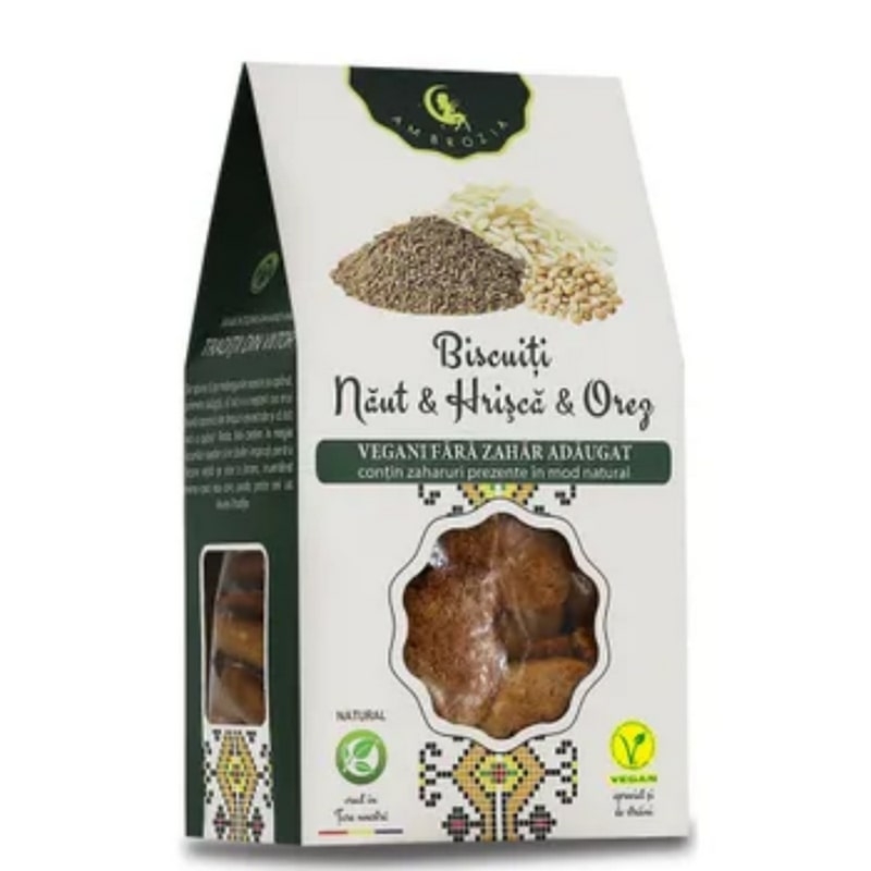 Biscuiti cu naut, hrisca si orez, 130 g, Hiper Ambrozia Biscuiti cu naut, hrisca si orez, 130 g, Hiper Ambrozia