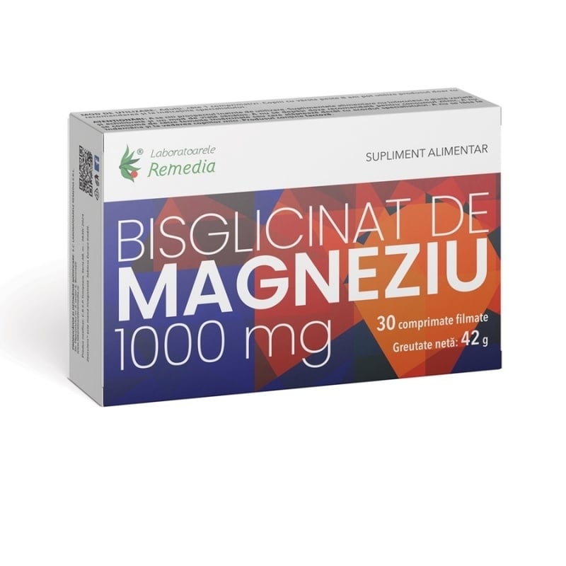 Bisglicinat de magneziu 1000 mg, 30 comprimate, Remedia Bisglicinat de magneziu 1000 mg, 30 comprimate, Remedia