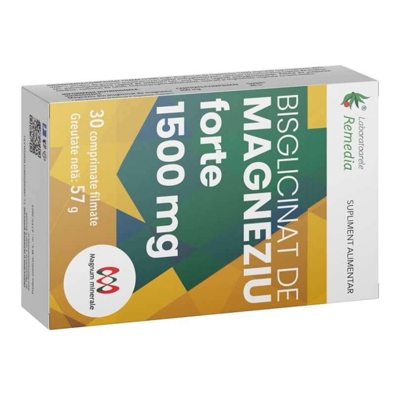 Bisglicinat de magneziu Forte 1500 mg, 30 comprimate, Remedia Bisglicinat de magneziu Forte 1500 mg, 30 comprimate, Remedia
