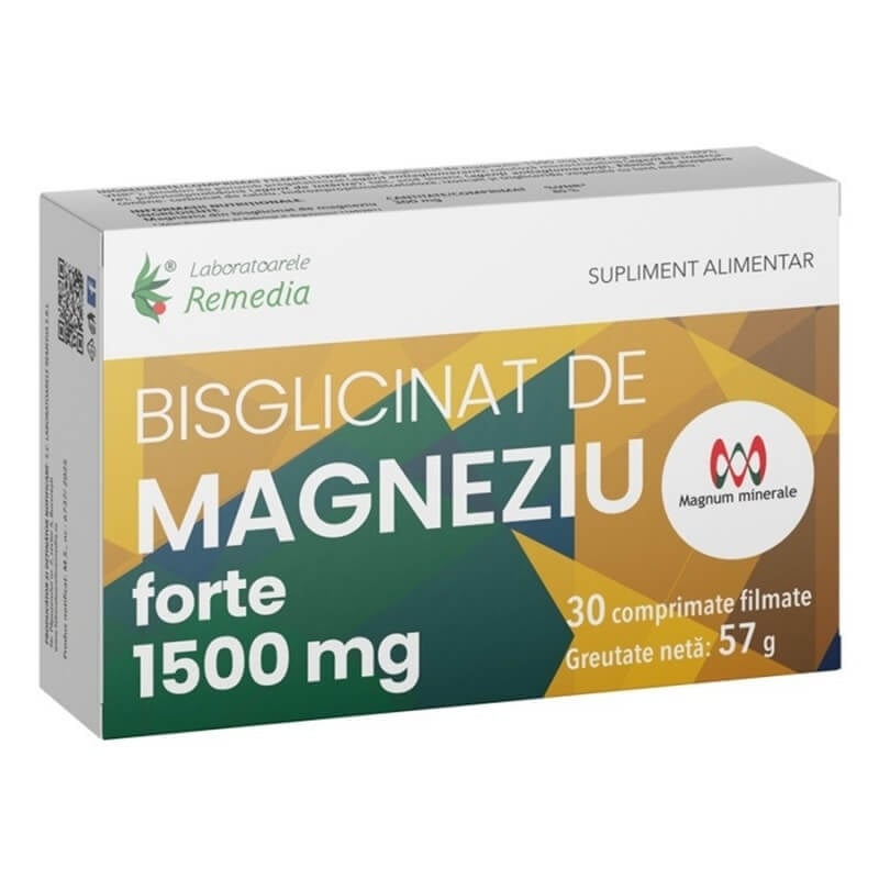 Bisglicinat de magneziu Forte 1500 mg, 30 comprimate, Remedia Bisglicinat de magneziu Forte 1500 mg, 30 comprimate, Remedia
