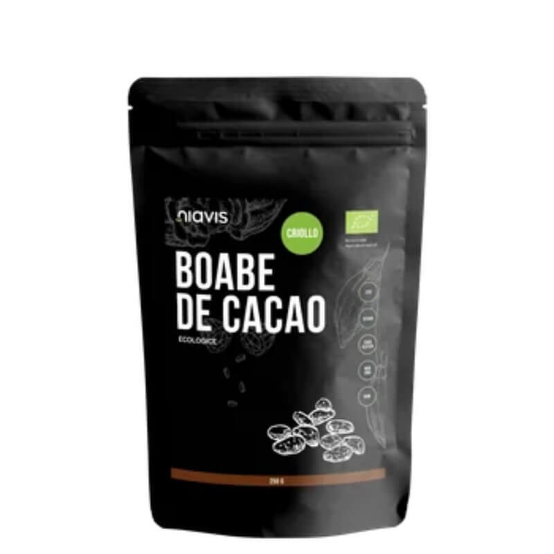 Boabe de cacao intregi ecologice, 250 g, Niavis Boabe de cacao intregi ecologice, 250 g, Niavis