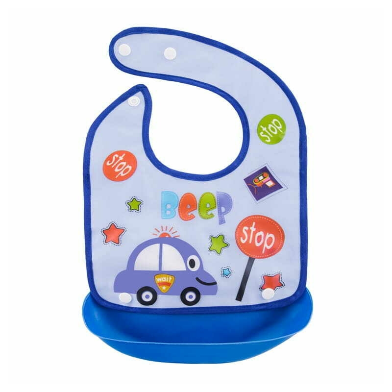 Bocioland - Baveta impermeabila cu buzunar detasabil, Dimensiune 21x21 cm, Car Bocioland - Baveta impermeabila cu buzunar detasabil, Dimensiune 21x21 cm, Car
