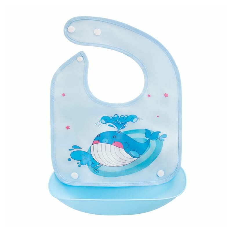 Bocioland - Baveta impermeabila cu buzunar detasabil, Dimensiune 21x21 cm, Whale Bocioland - Baveta impermeabila cu buzunar detasabil, Dimensiune 21x21 cm, Whale