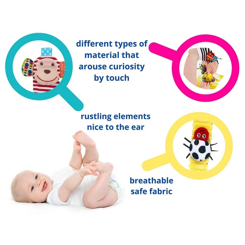 Botosei si bratari cu zornaitoare, Animalute dragute pentru bebelusi, Set 4 piese, 2 pentru maini si 2 pentru picioare, Jungle Wrist Rattle and Foot Finder, Playgro Botosei si bratari cu zornaitoare, Animalute dragute pentru bebelusi, Set 4 piese, 2 pentru maini si 2 pentru picioare, Jungle Wrist Rattle and Foot Finder, Playgro