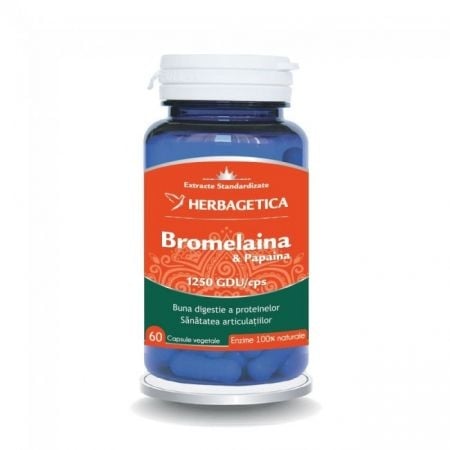Bromelaina si Papaina, 60 capsule, Herbagetica Bromelaina si Papaina, 60 capsule, Herbagetica