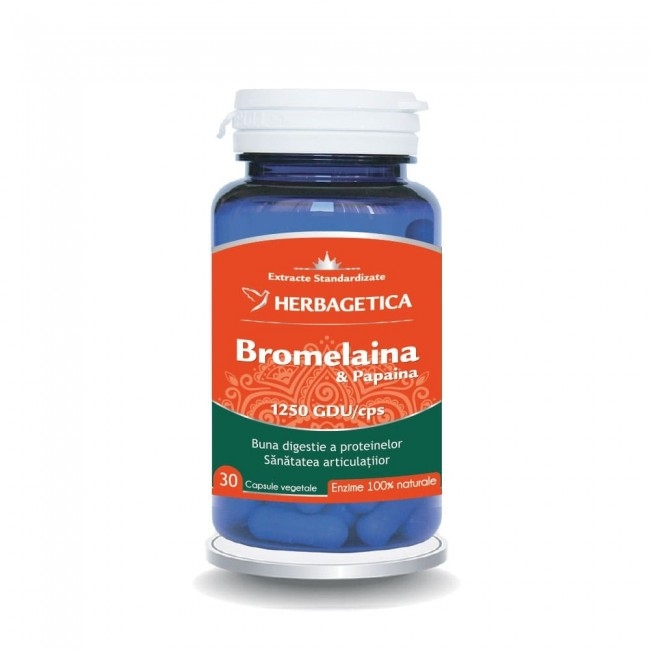 Bromelaina si Papaina, 30 capsule, Herbagetica Bromelaina si Papaina, 30 capsule, Herbagetica