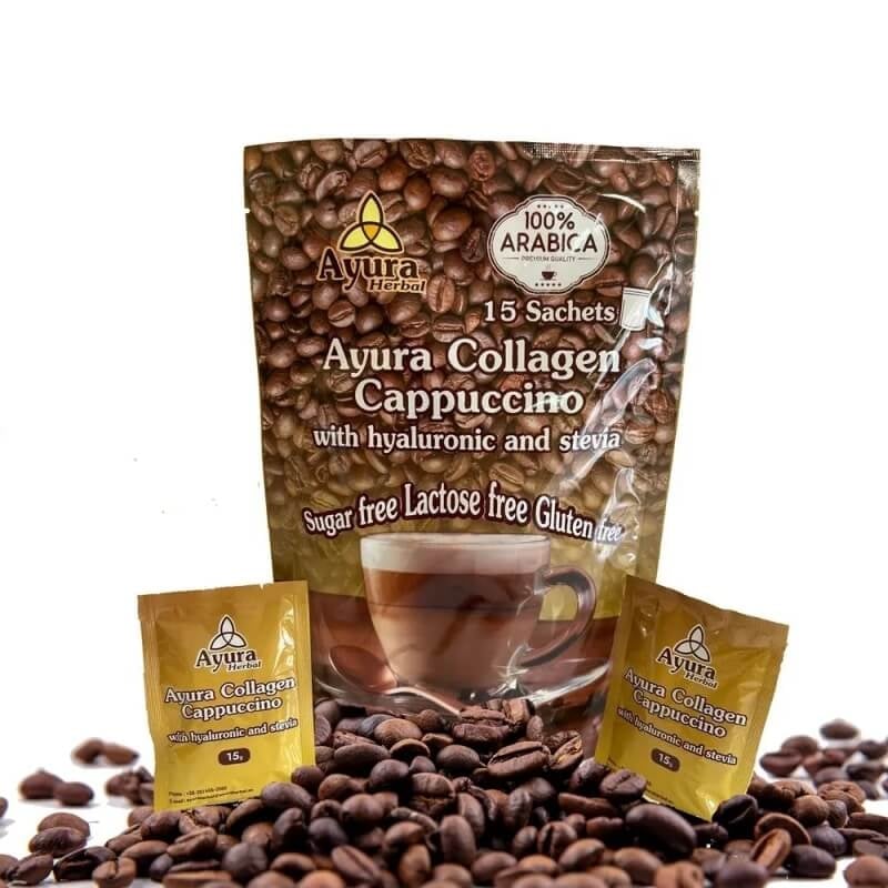 Cafea cu colagen si acid hialuronic Collagen Capuccino, 15 plicuri, Ayura Herbal Cafea cu colagen si acid hialuronic Collagen Capuccino, 15 plicuri, Ayura Herbal