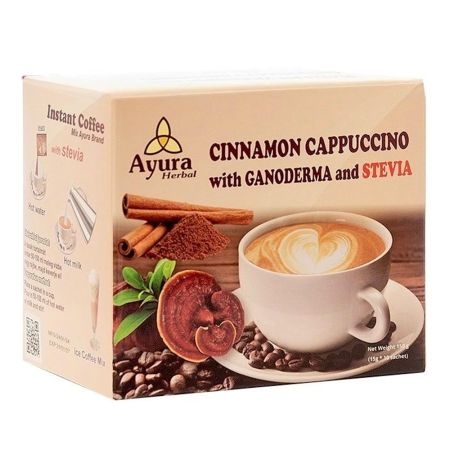 Cafea cu ganoderma, scortisoara si stevie Cinnamon Capuccino, 10 plicuri, Ayura Herbal Cafea cu ganoderma, scortisoara si stevie Cinnamon Capuccino, 10 plicuri, Ayura Herbal