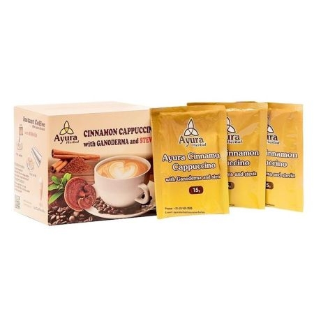 Cafea cu ganoderma, scortisoara si stevie Cinnamon Capuccino, 10 plicuri, Ayura Herbal Cafea cu ganoderma, scortisoara si stevie Cinnamon Capuccino, 10 plicuri, Ayura Herbal