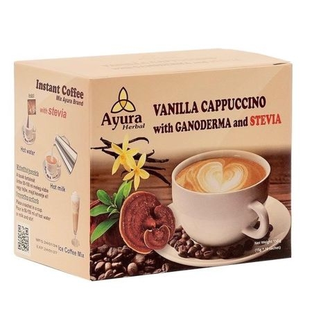 Cafea cu ganoderma, vanilie si stevie Vanilla Capuccino, 10 plicuri, Ayura Herbal Cafea cu ganoderma, vanilie si stevie Vanilla Capuccino, 10 plicuri, Ayura Herbal