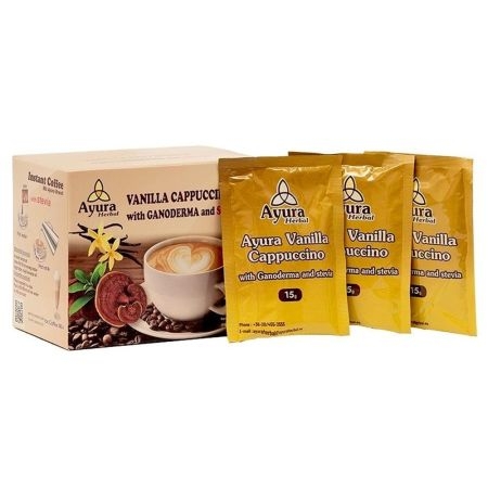 Cafea cu ganoderma, vanilie si stevie Vanilla Capuccino, 10 plicuri, Ayura Herbal Cafea cu ganoderma, vanilie si stevie Vanilla Capuccino, 10 plicuri, Ayura Herbal