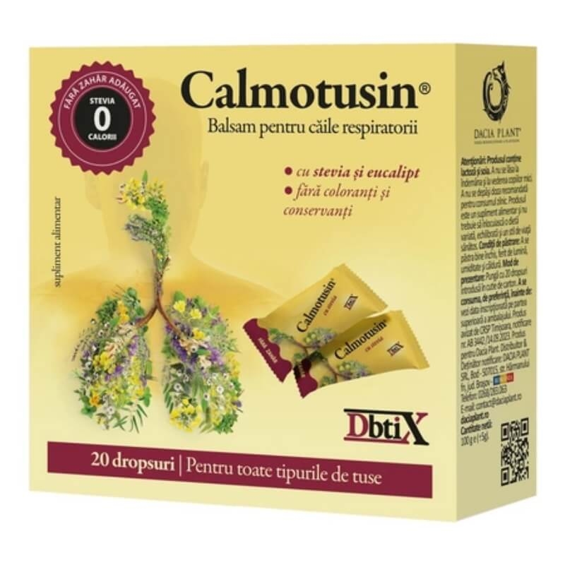 Calmotusin DbtiX Dropsuri cu stevia, 20 bucati, Dacia Plant Calmotusin DbtiX Dropsuri cu stevia, 20 bucati, Dacia Plant
