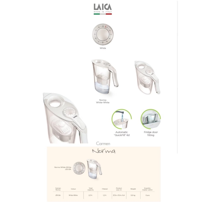 Cana filtranta de apa Norma, 2.3 litri + 3 cartuse filtrante, Laica Cana filtranta de apa Norma, 2.3 litri + 3 cartuse filtrante, Laica