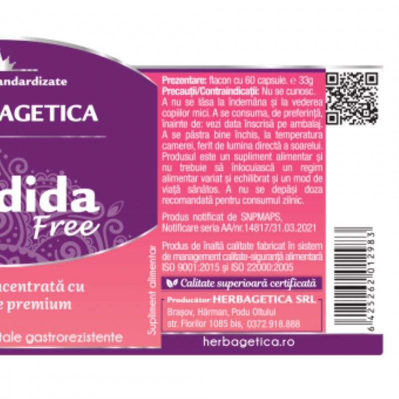 Candida Free, 60 capsule, Herbagetica Candida Free, 60 capsule, Herbagetica