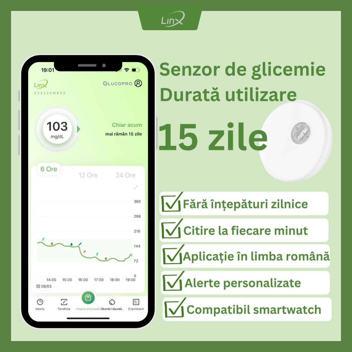 Senzor monitorizare glicemie 1 bucata + 1 plasture cadou, Linx Senzor monitorizare glicemie 1 bucata + 1 plasture cadou, Linx