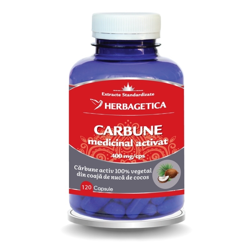 Carbune medicinal activat, 120 capsule, Herbagetica Carbune medicinal activat, 120 capsule, Herbagetica