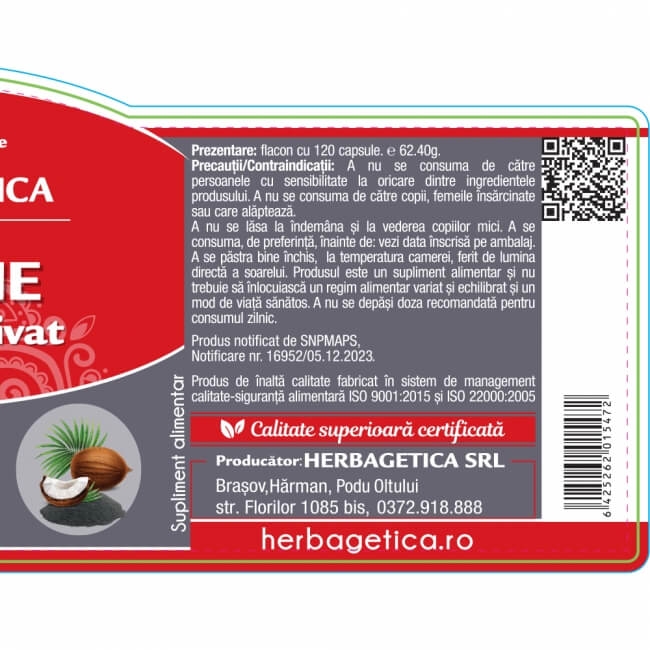 Carbune medicinal activat, 120 capsule, Herbagetica Carbune medicinal activat, 120 capsule, Herbagetica