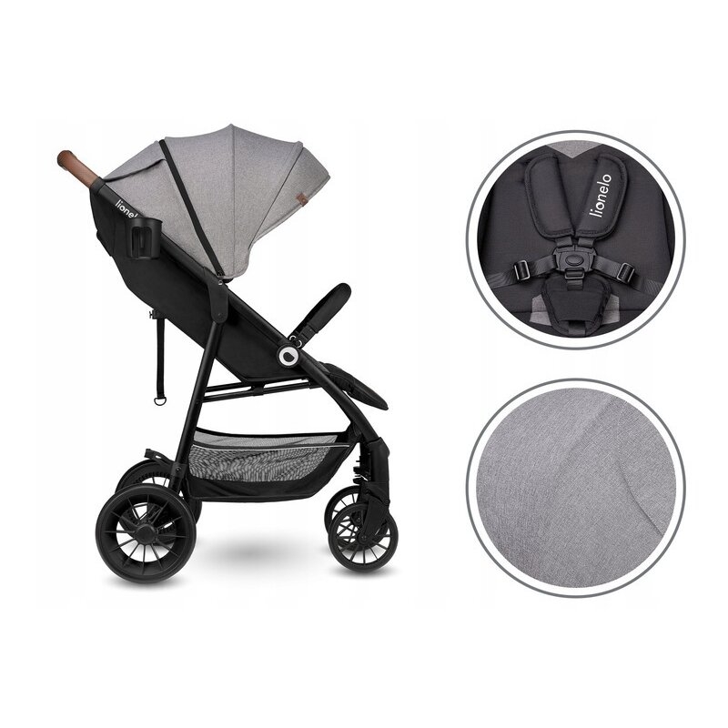 Lionelo - Carucior sport Zoey, De la nastere, Cu accesorii, Cadru din aluminiu, 0- 15 kg, Gri Lionelo - Carucior sport Zoey, De la nastere, Cu accesorii, Cadru din aluminiu, 0- 15 kg, Gri