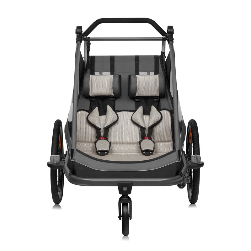 Carucior si remorca de bicicleta, Lionelo, Cama, Multifunctional, Pentru 1 sau 2 copii, Cu sistem de absorbtie a socurilor SIQ, Geamuri cu protectie solara, Gri