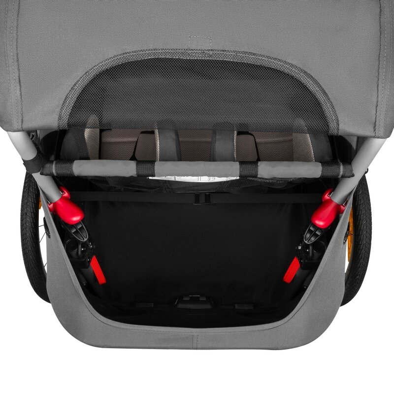 Carucior si remorca de bicicleta, Lionelo, Cama, Multifunctional, Pentru 1 sau 2 copii, Cu sistem de absorbtie a socurilor SIQ, Geamuri cu protectie solara, Gri