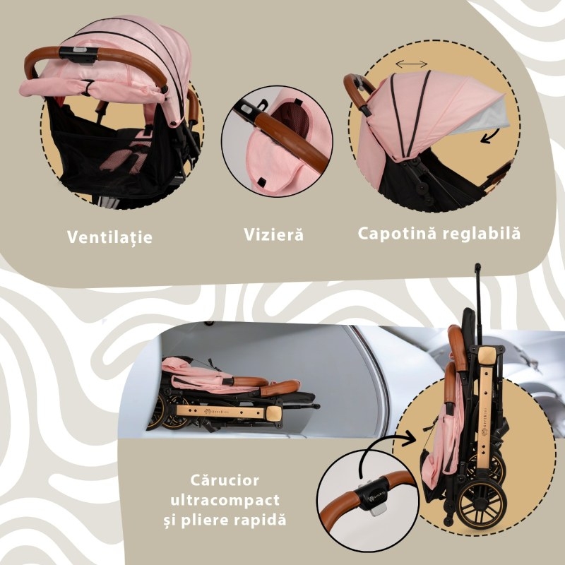 Carucior sport pentru copii Travel, Pink, Appekids Carucior sport pentru copii Travel, Pink, Appekids