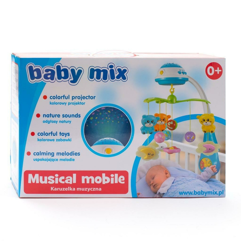 Carusel muzical pentru patut bebelusi, Cu proiectii, Cu melodii si sunete ale naturii, Cu 10 jucarii si ceas de jucarie pe suport, Baby Mix, Mint Carusel muzical pentru patut bebelusi, Cu proiectii, Cu melodii si sunete ale naturii, Cu 10 jucarii si ceas de jucarie pe suport, Baby Mix, Mint