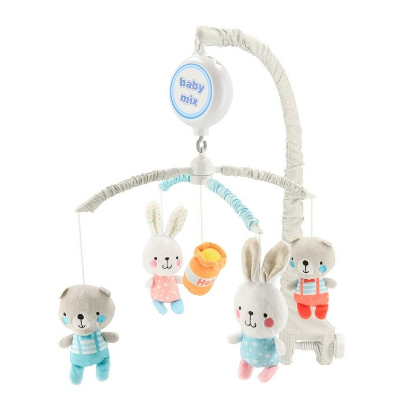 Carusel muzical pentru patut, Cu 5 jucarii din plus, Bears and rabbits, Baby Mix Carusel muzical pentru patut, Cu 5 jucarii din plus, Bears and rabbits, Baby Mix