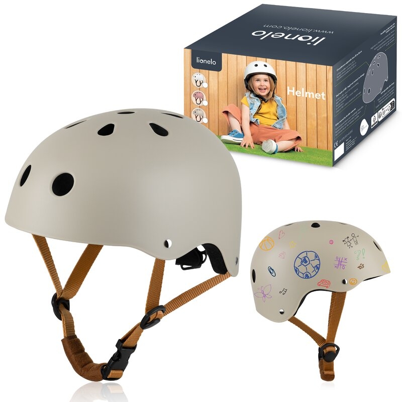 Casca pentru copii, Lionelo, Reglabila 50-56 cm, Din ABS si EPS, Conform cu standardul EN1078, Bej