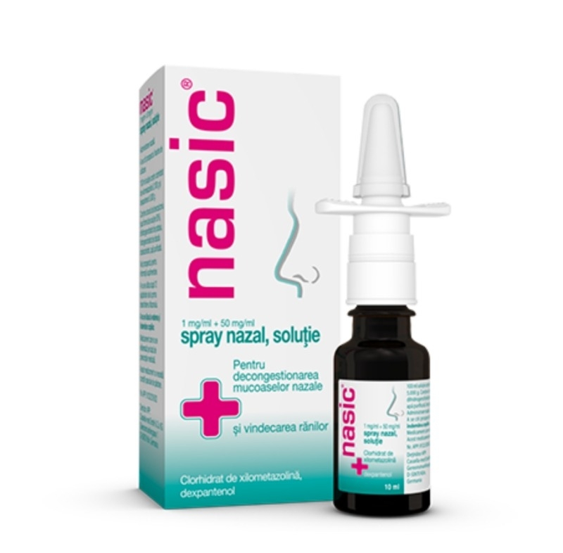 Nasic spray nazal pentru adulti, solutie, 1 mg/ml + 50 mg/ml, 10 ml, Cassella Med Nasic spray nazal pentru adulti, solutie, 1 mg/ml + 50 mg/ml, 10 ml, Cassella Med