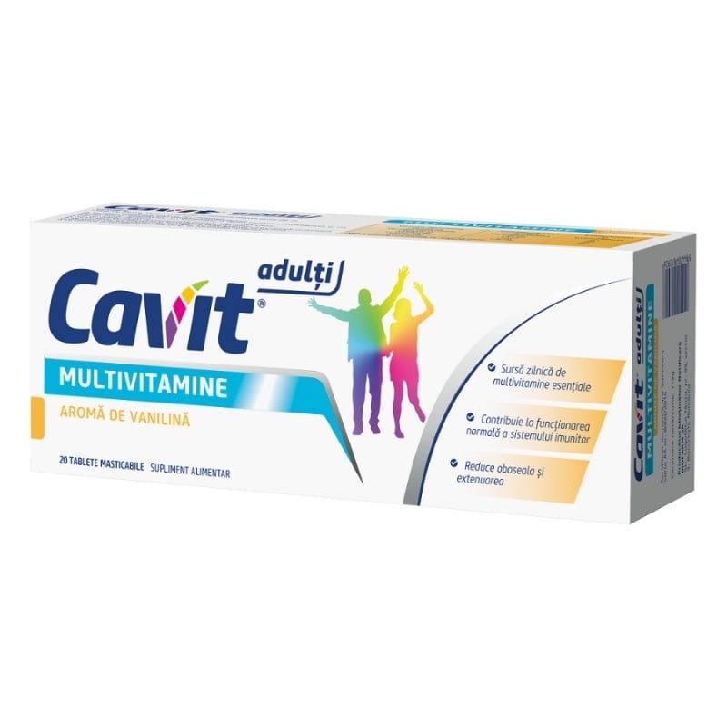 Multivitamine pentru adulti aroma de vanilie Cavit, 20 comprimate masticabile, Biofarm Multivitamine pentru adulti aroma de vanilie Cavit, 20 comprimate masticabile, Biofarm
