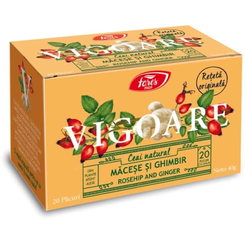 Ceai Vigoare cu macese si ghimbir, 20 plicuri, Fares Ceai Vigoare cu macese si ghimbir, 20 plicuri, Fares