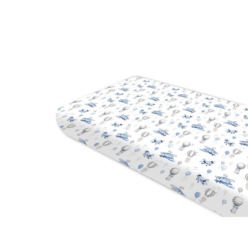 Cearceaf cu elastic, MimiNu, Pentru pat 160X80 cm, Din bumbac certificat Oeko Tex Standard 100, Blue Plane Cearceaf cu elastic, MimiNu, Pentru pat 160X80 cm, Din bumbac certificat Oeko Tex Standard 100, Blue Plane