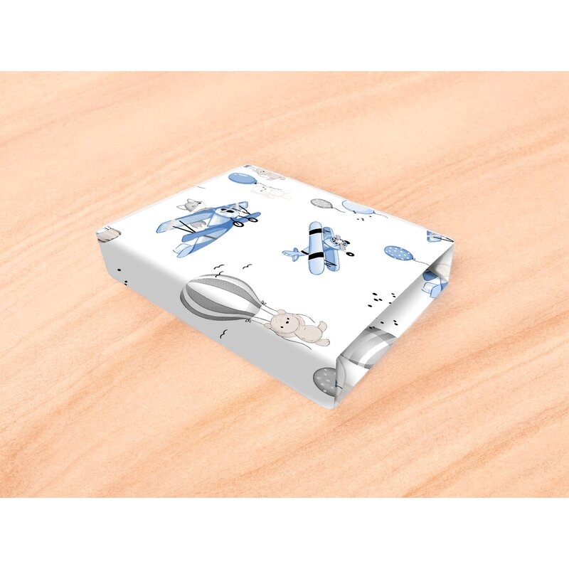 Cearceaf cu elastic, MimiNu, Pentru pat 160X80 cm, Din bumbac certificat Oeko Tex Standard 100, Blue Plane Cearceaf cu elastic, MimiNu, Pentru pat 160X80 cm, Din bumbac certificat Oeko Tex Standard 100, Blue Plane