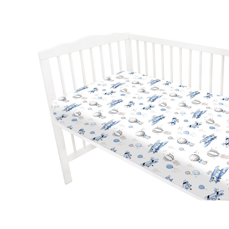 Cearceaf cu elastic, MimiNu, Pentru patut 120X60 cm, Din bumbac certificat Oeko Tex Standard 100, Blue Plane Cearceaf cu elastic, MimiNu, Pentru patut 120X60 cm, Din bumbac certificat Oeko Tex Standard 100, Blue Plane