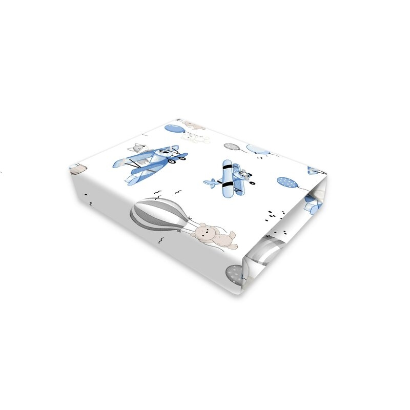 Cearceaf cu elastic, MimiNu, Pentru patut 120X60 cm, Din bumbac certificat Oeko Tex Standard 100, Blue Plane Cearceaf cu elastic, MimiNu, Pentru patut 120X60 cm, Din bumbac certificat Oeko Tex Standard 100, Blue Plane