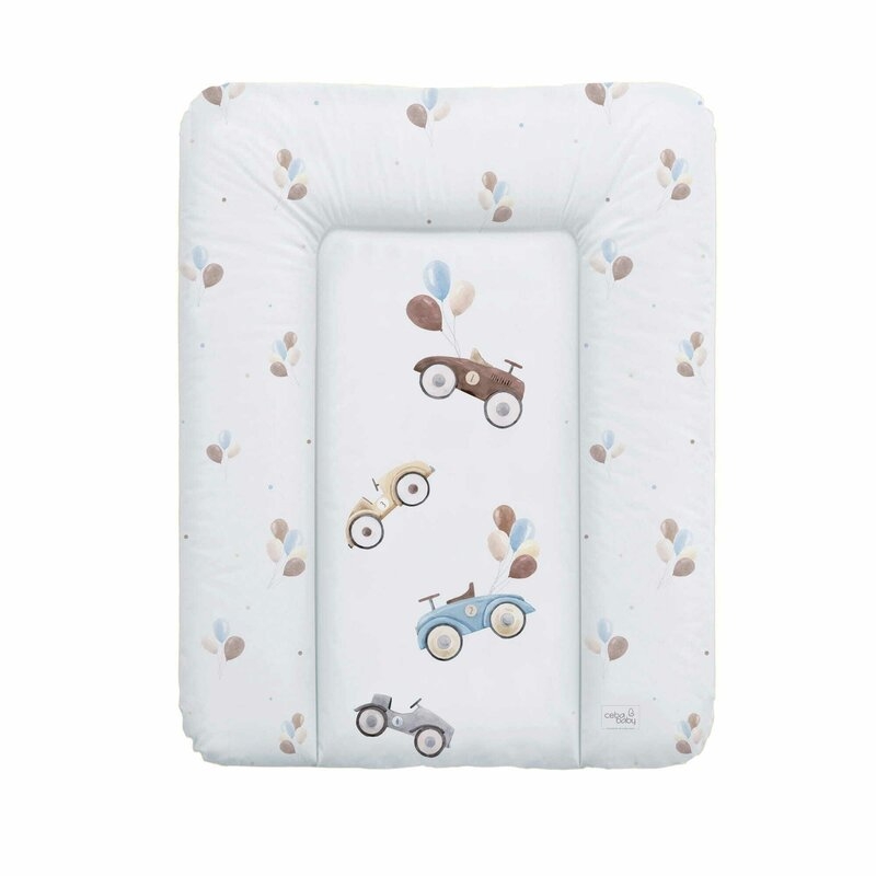 Ceba Baby - Saltea de infasat moale Retro Cars, Fara ftalati, 70 x 50 cm, Alb/Bej Ceba Baby - Saltea de infasat moale Retro Cars, Fara ftalati, 70 x 50 cm, Alb/Bej