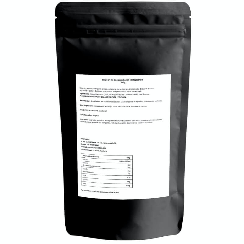 Chipsuri de cocos cu cacao ecologice, 100 g, Niavis