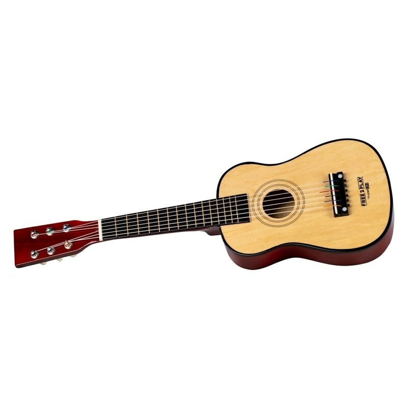 Chitara din lemn cu 6 corzi metalice, dezvolta abilitatile motorii, stimuleaza auzul si atentia auditiva, 59 cm, 3 ani+, Brown, Free2Play Chitara din lemn cu 6 corzi metalice, dezvolta abilitatile motorii, stimuleaza auzul si atentia auditiva, 59 cm, 3 ani+, Brown, Free2Play