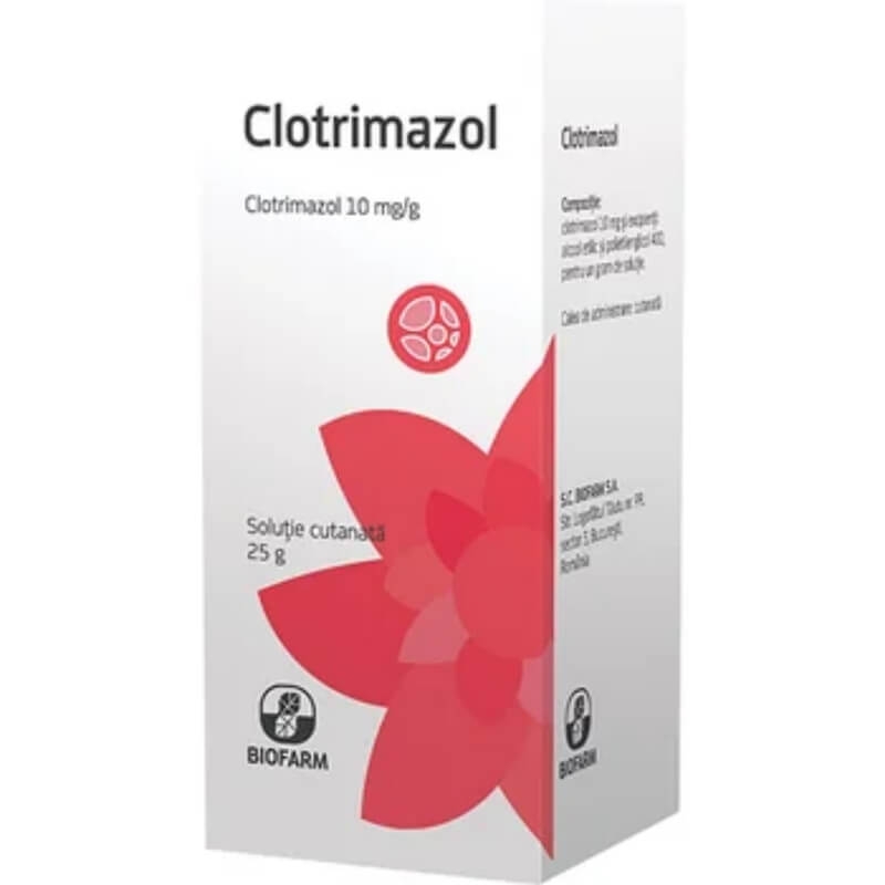 Clotrimazol solutie 10 mg/g, 25 g, Biofarm Clotrimazol solutie 10 mg/g, 25 g, Biofarm