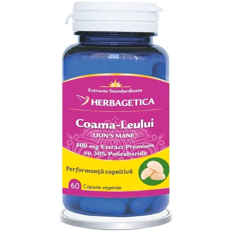 Coama-Leului, 60 capsule vegetale, Herbagetica Coama-Leului, 60 capsule vegetale, Herbagetica