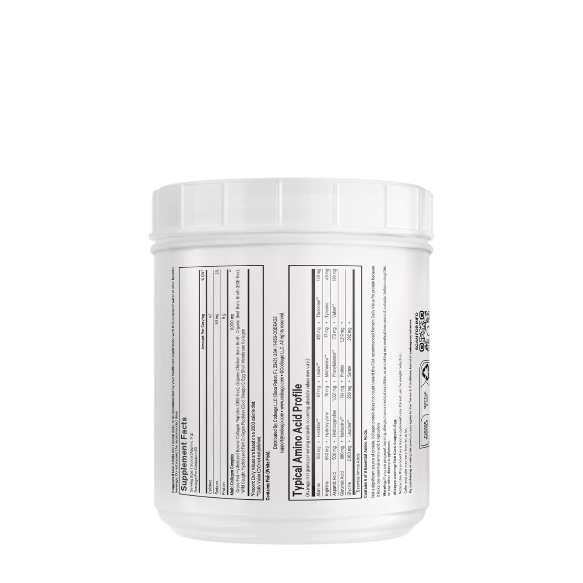 Colagen hidrolizat din 5 surse sub forma de peptide, fara aroma, 567 g, Code Age
