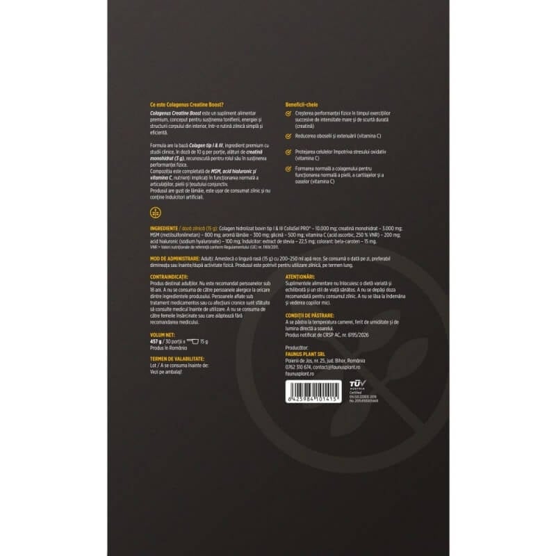 Colagenus Creatine Boost pudra, 457 g, Faunus Plant Colagenus Creatine Boost pudra, 457 g, Faunus Plant