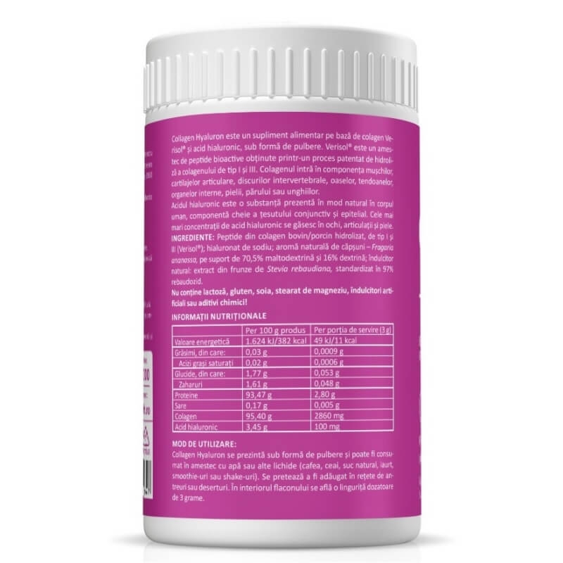Collagen + Hyaluron pulbere cu aroma de capsuni, 150 g, Zenyth Collagen + Hyaluron pulbere cu aroma de capsuni, 150 g, Zenyth
