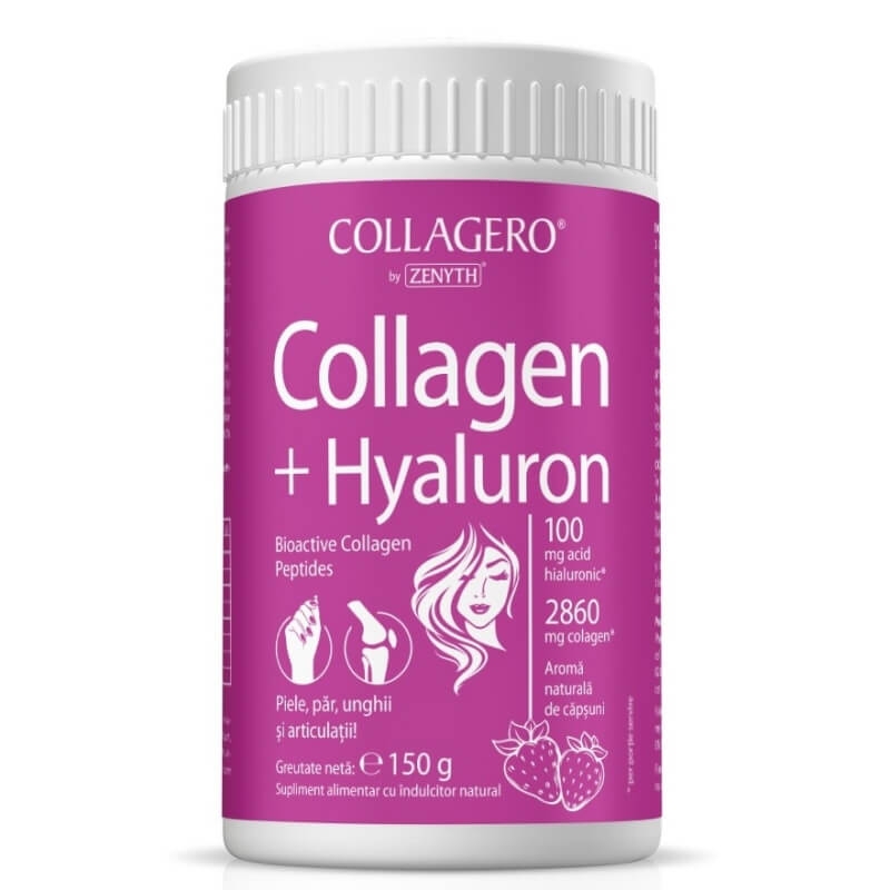 Collagen + Hyaluron pulbere cu aroma de capsuni, 150 g, Zenyth Collagen + Hyaluron pulbere cu aroma de capsuni, 150 g, Zenyth