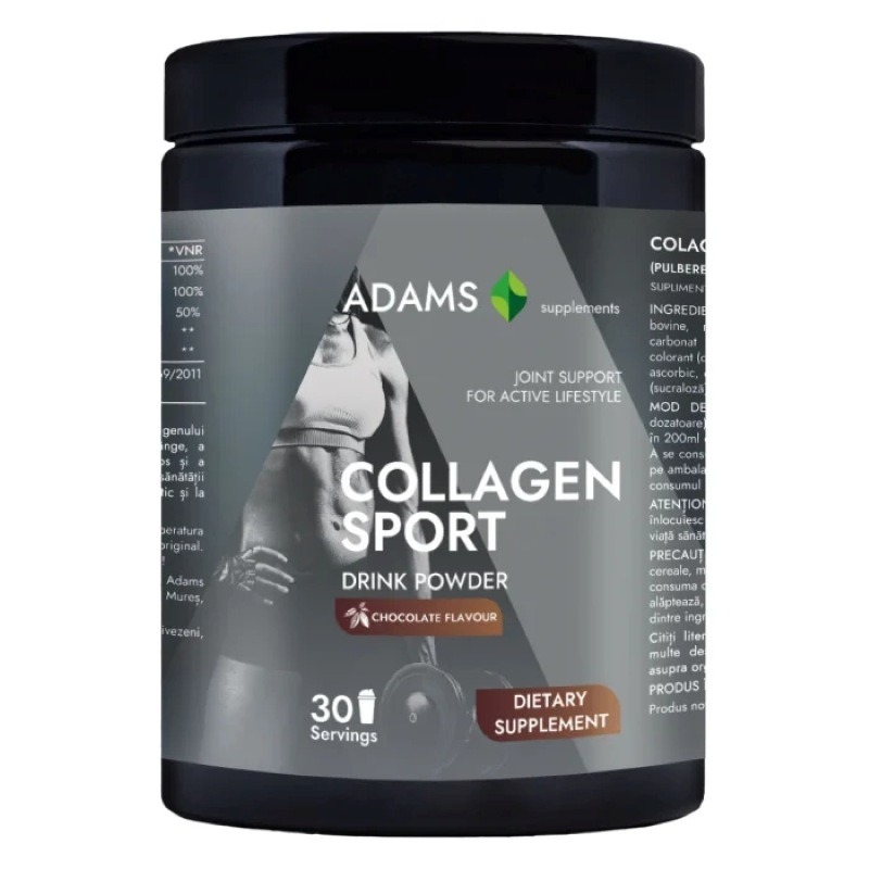 Collagen Sport pulbere instant cu aroma de ciocolata, 600 g, Adams Supplements Collagen Sport pulbere instant cu aroma de ciocolata, 600 g, Adams Supplements