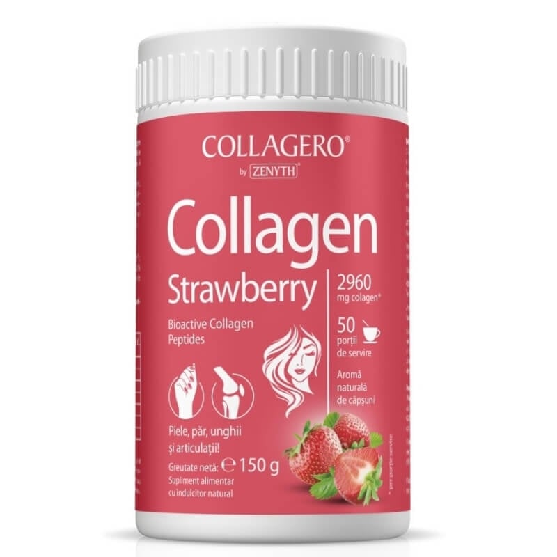 Collagen Strawberry pulbere cu aroma de capsuni, 150 g, Zenyth